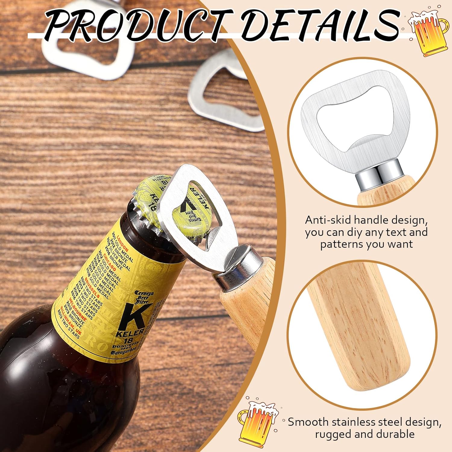 Wedding Party Gifts Wooden Bottle Opener Bartender Wood Beer Opener Cider Wine Opener Bottle Opener with Wooden Handle Engraved Gift Set for Wedding Party Home Kitchen Bar Restaurant - Fairy Wolf Creations