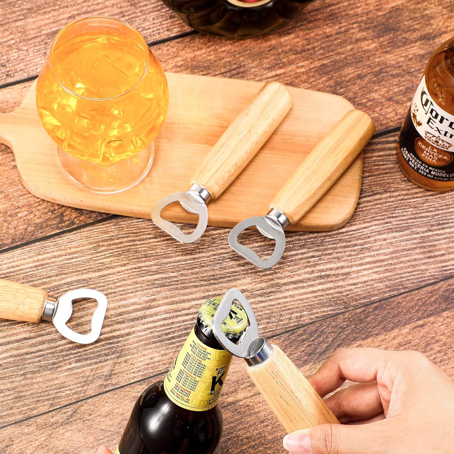 Wedding Party Gifts Wooden Bottle Opener Bartender Wood Beer Opener Cider Wine Opener Bottle Opener with Wooden Handle Engraved Gift Set for Wedding Party Home Kitchen Bar Restaurant - Fairy Wolf Creations