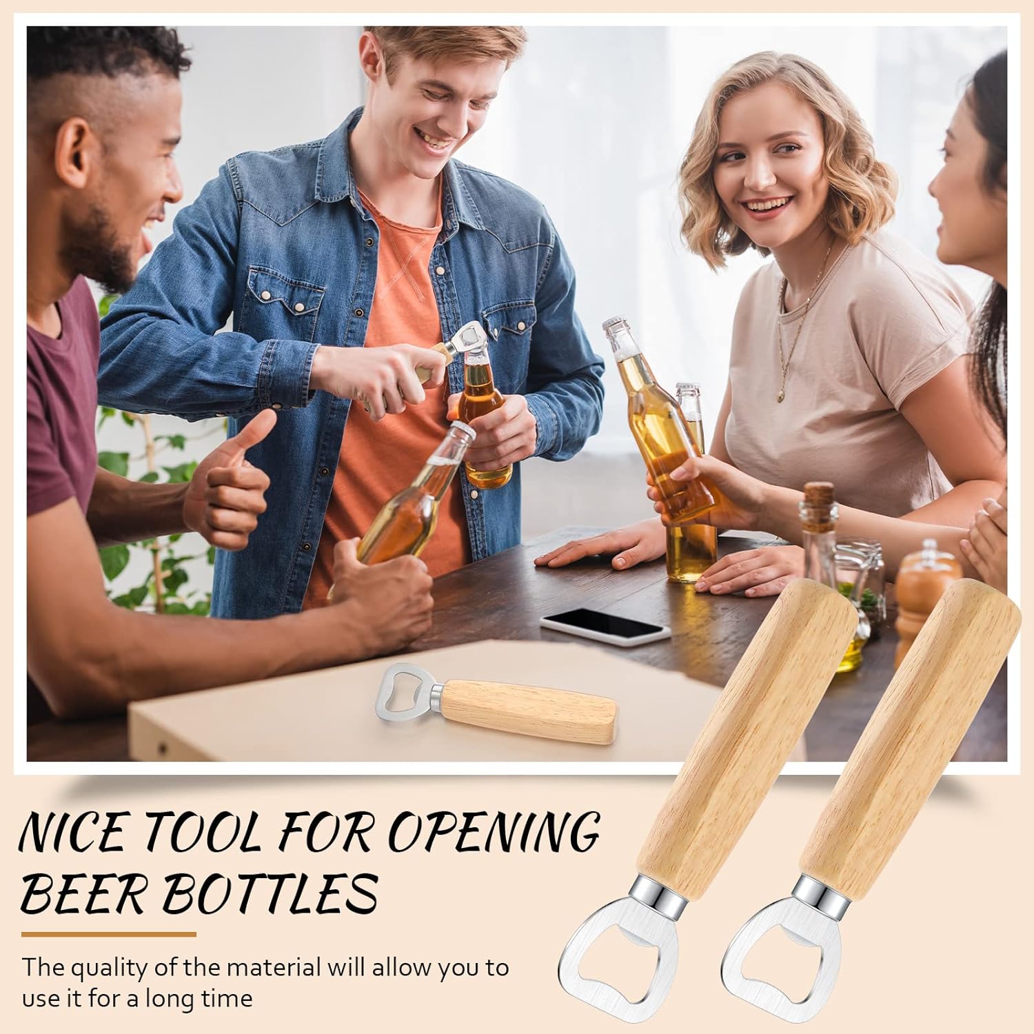 Wedding Party Gifts Wooden Bottle Opener Bartender Wood Beer Opener Cider Wine Opener Bottle Opener with Wooden Handle Engraved Gift Set for Wedding Party Home Kitchen Bar Restaurant - Fairy Wolf Creations