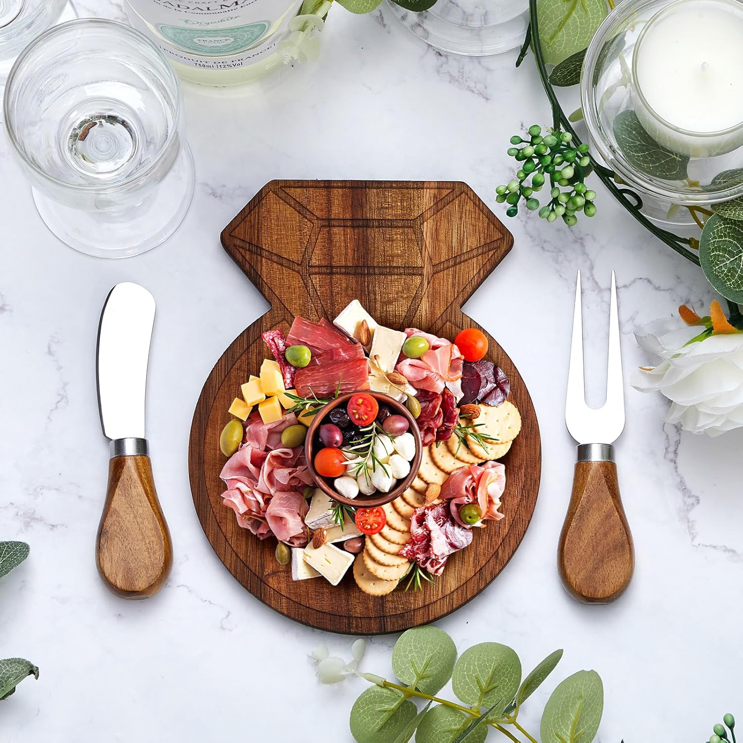 Wedding Party Gifts Wooden Diamond Shaped Charcuterie Board Cheese Board Knives Set Gifts Box with Tags for Wedding Bridal Party Favors Valentines Birthday Gifts - Fairy Wolf Creations