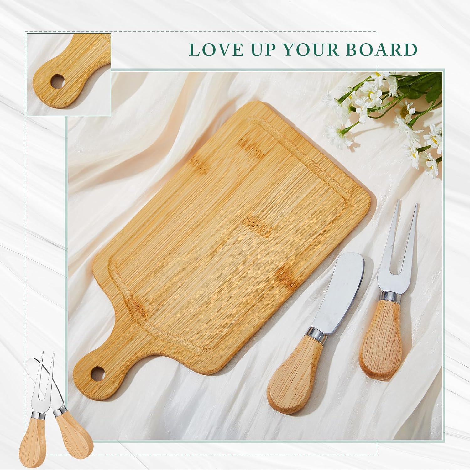 Wedding Party Gifts Wooden Square Cheese Board Gift Set Cheese Board Knives Thank You Tags with White Box for Guests for Valentine's Day Bridal Baby Shower Housewarming Gifts - Fairy Wolf Creations