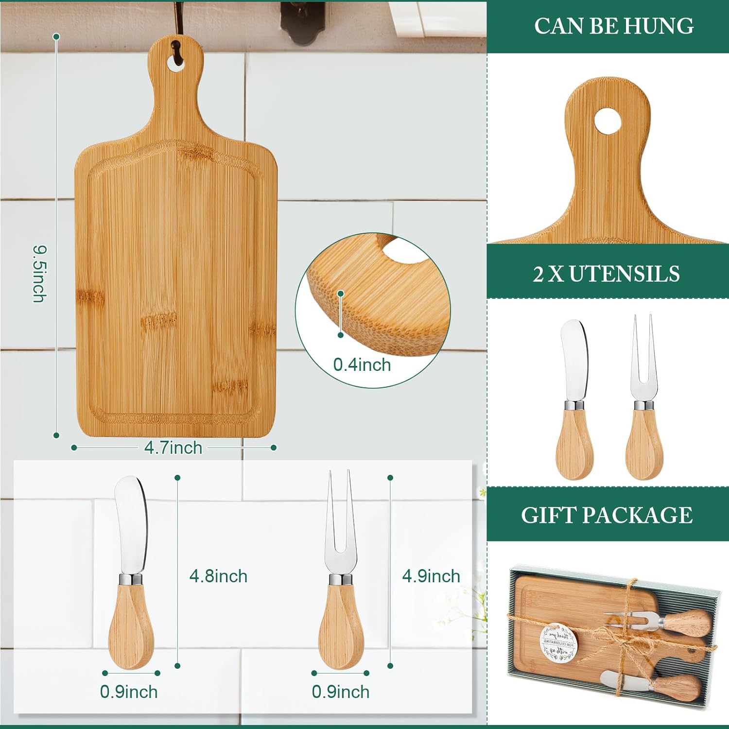 Wedding Party Gifts Wooden Square Cheese Board Gift Set Cheese Board Knives Thank You Tags with White Box for Guests for Valentine's Day Bridal Baby Shower Housewarming Gifts - Fairy Wolf Creations