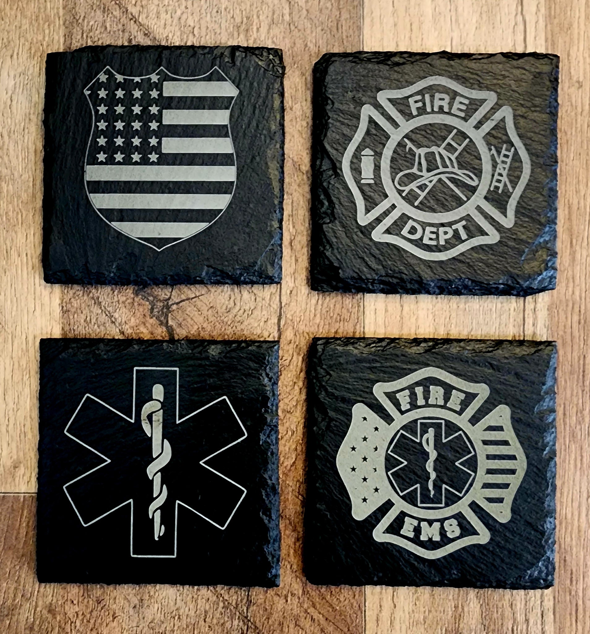 First Responder Engraved Slate Coasters - Laser Engraved Gifts For All Occasions - Fairy Wolf Creations
