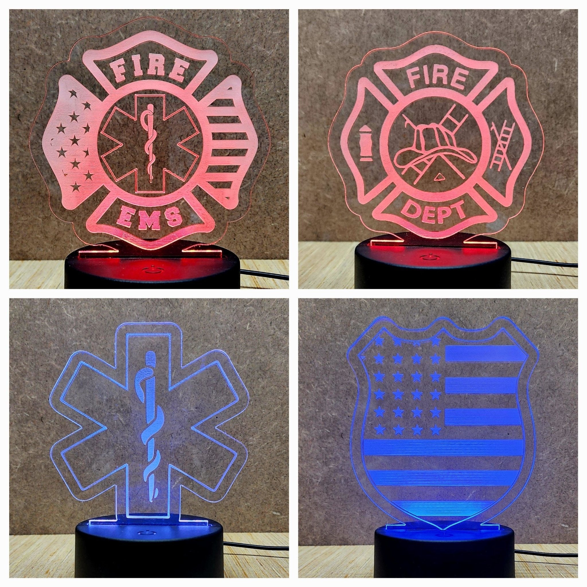 First Responder Laser Engraved Acrylic Signs with LED lighted base - Fairy Wolf Creations