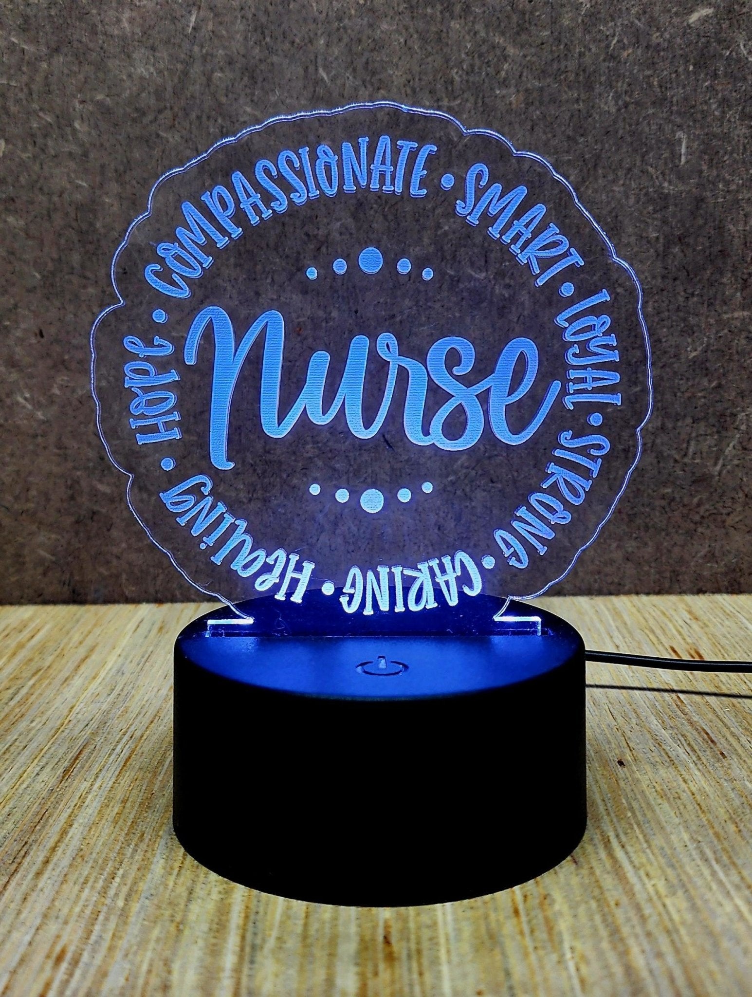 Laser Engraved Acrylic Signs with LED lighted base - Fairy Wolf Creations
