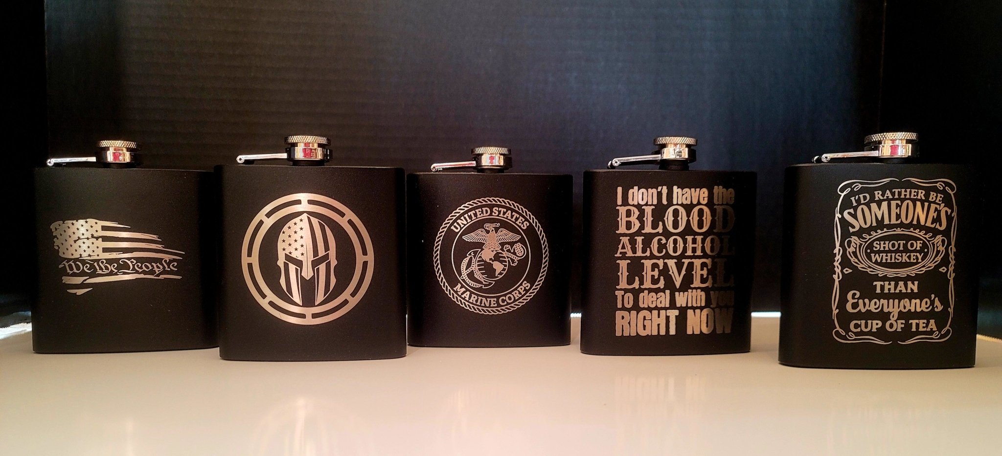 Military Engraved Flasks - 6oz Personalized Flask, Custom, Powder Coated, Wedding Gift, Birthday, Mother's-Fathers Day, Insulated - Fairy Wolf Creations