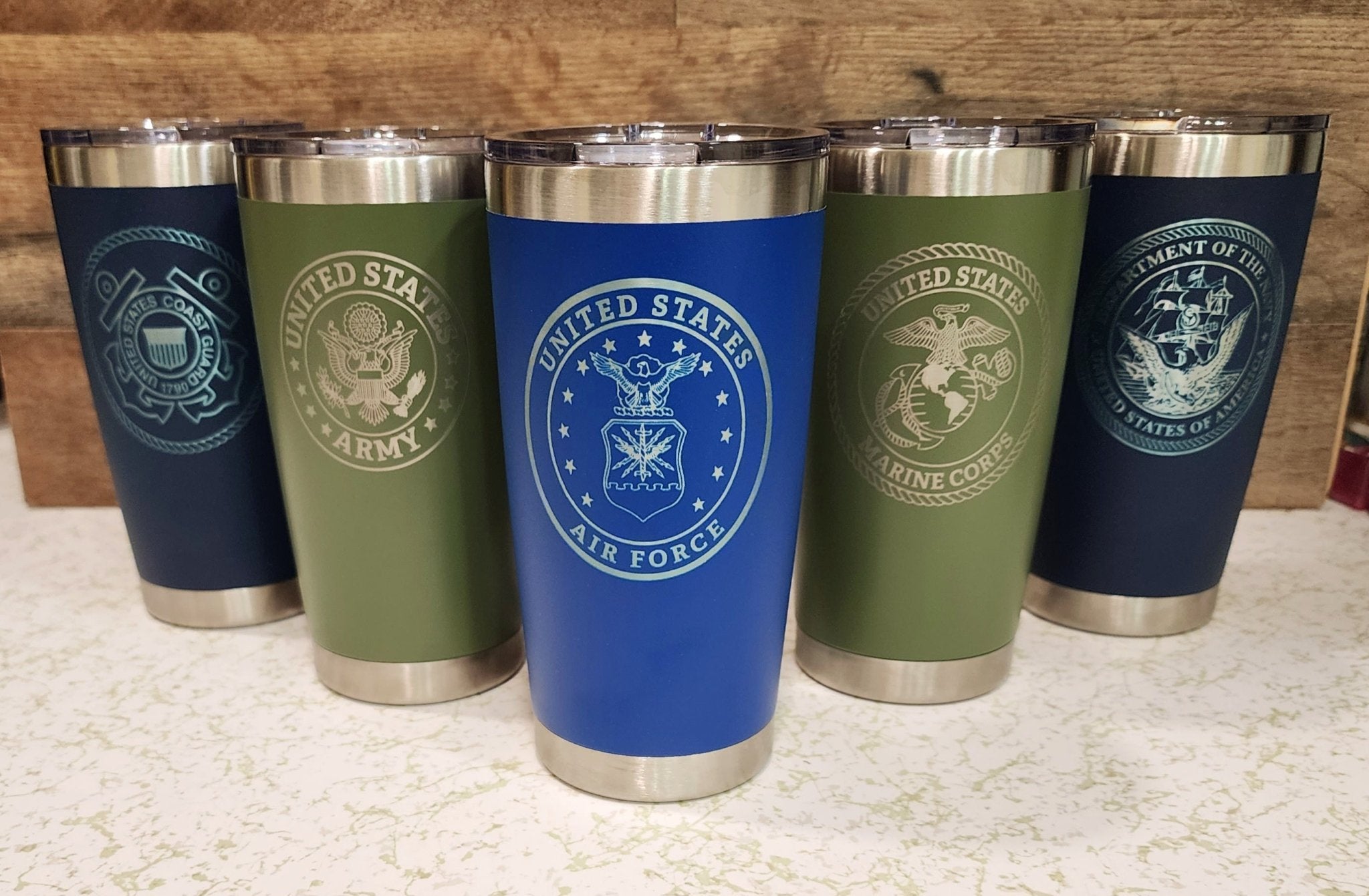 Military Engraved Tumblers - 20oz, 30oz Personalized Tumbler, Custom, Powder Coated, Wedding Gift, Birthday, Mother's-Fathers Day, Insulated - Fairy Wolf Creations