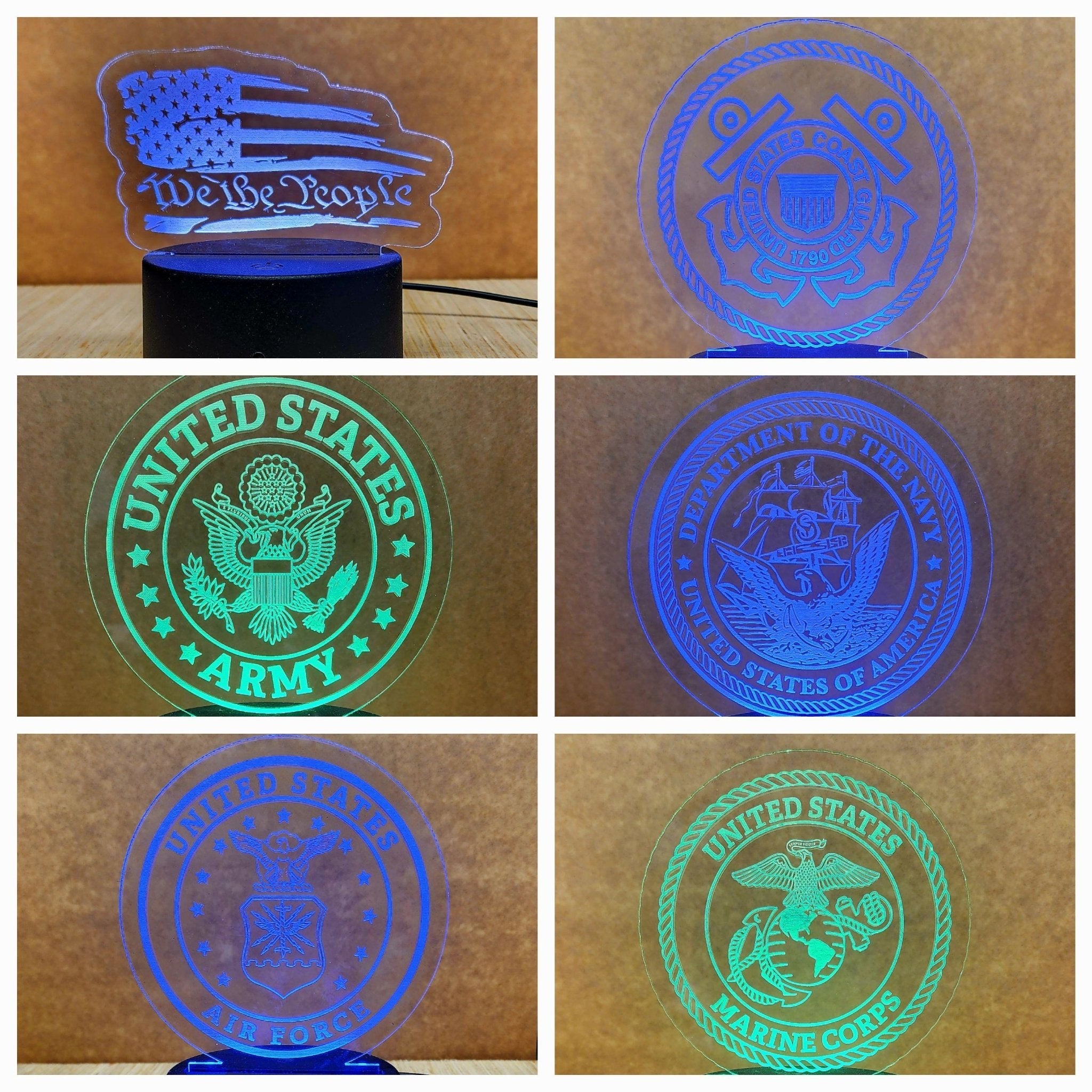 Military Laser Engraved Acrylic Signs with LED lighted base - Fairy Wolf Creations
