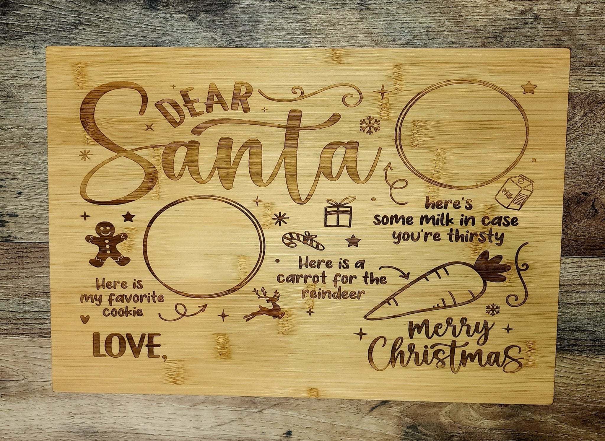 Merry Christmas (Design 1) Small Bamboo Laser Etched Cutting Board